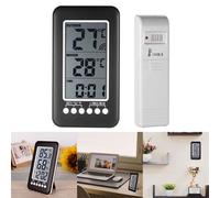 HEIBTENY Horloge thermomètre d'intérieur et d'extérieur sans fil avec enregistrements de température maximale et minimale portée de 100 m, émetteur portable, support mural ou support de table 12/24 h