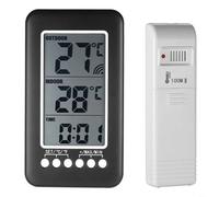 HEIBTENY Horloge thermomètre numérique sans fil avec hygromètre et écran LCD, matériau ABS, commutable, 12/24 heures, enregistrement max/min, montage mural ou sur table