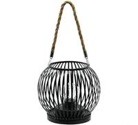 HEIBTENY Lanterne solaire décorative d'extérieur en métal à suspendre avec poignée en corde - Lampe en fer étanche pour patio, cour, allée, cour - Bleu/noir (lumières rayées noires)