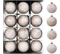 HEIBTENY Lot de 12 boules de Noël de style vintage en PVC faites à la main pour élégant sapin de vacances, fenêtre et affichage saisonnier (palladium)
