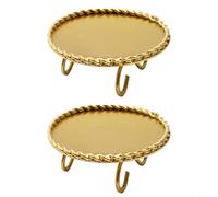 HEIBTENY Lot de 2 bougeoirs en fer avec plaques piliers rondes et supports sur pied pour décoration de table de fête de mariage, adaptés pour bougies LED ou en cire (doré)