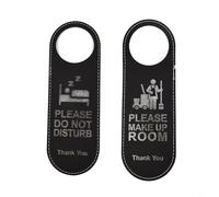 HEIBTENY Lot de 2 panneaux de suspension en cuir « Do Not Disturb » pour chambre d'hôtel, intimité ou service de nettoyage, plaque noire à suspendre pour boutons de poignées de maison, bureau, bar ou
