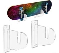 HEIBTENY Lot de 2 supports muraux pour longboard Cruiser Penny Board Snowboard - Support de rangement en acrylique transparent - Design compact pour économiser de l'espace (transparent)