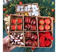 HEIBTENY Lot de 24 décorations de sapin de Noël dorées comprenant des boules, des cannes à sucre, des boîtes cadeaux, des nœuds et des tambours, décorations à suspendre pour décoration d'intérieur
