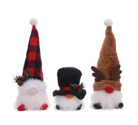 HEIBTENY Lot de 3 nains de Noël à LED en peluche avec lumières pour décoration de maison de vacances, homme âgé, bonhomme de neige, élan, ornements festifs pour sapin