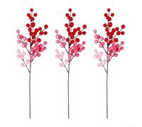 HEIBTENY Lot de 3 Vignes Baies Rouges Plastique 40cm pour déco Lot de | Baies rouges rÃ©alistes, finition soie douce, tiges plastique flexibles, 40cm, pour idÃ©al pour saint-Valentin(B)