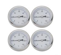 HEIBTENY Lot de 4 thermomètres bimétalliques de 63 mm, cadran en acier inoxydable, gaine en cuivre, filetage de vis de 1/2", jauge de température de 0 à 120 °C, eau, huile, liquide, air
