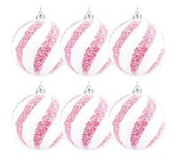 HEIBTENY Lot de 6 boules de Noël roses de 8 cm - En plastique - Poudre de neige/paillettes - Décoration de Noël robuste et sûre (poudre de neige)
