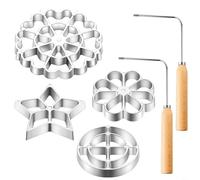 HEIBTENY Lot de 6 moules à rosace en fer avec 2 poignées en bois - Outils de cuisson en alliage d'aluminium pour fabrication de gâteaux bunuelos faits maison en forme de fleur d'étoile