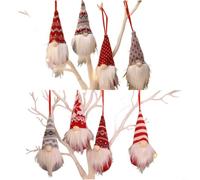 HEIBTENY Lot de 8 décorations de sapin de Noël en peluche avec motif personnage, en polyester doux et coton PP, à suspendre en rouge, gris et blanc