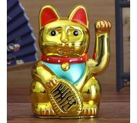 HEIBTENY Maneki Neko - Mini chat porte-bonheur - 12,7 cm - Avec bras qui clignote - Décoration de voiture - Doré brillant