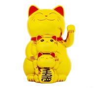 HEIBTENY Maneki Neko - Mini chat porte-bonheur Maneki Neko - Avec bras qui clignote - Décoration de voiture - 11,4 cm (doré)