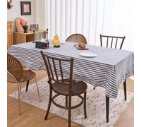 HEIBTENY Nappe ronde à volants en coton mélangé à rayures de 152,4 cm - Style rétro rustique - Avec bordure à volants - Pour décoration de cuisine, salle à manger, vert (140 x 177,8 cm, bleu)