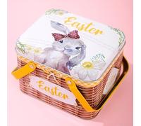 HEIBTENY Panier de pour pâques en Métal avec Anses pour lapin Coloré Panier | Design festif unique, parfait pour et cadeaux, mÃ©tal , pour facile Ã pour transporter, ambiance joyeuse(Model E)