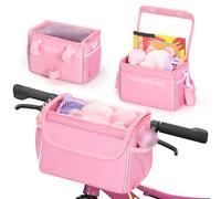 HEIBTENY Panier de vélo coloré et imperméable pour bandoulière amovible, sac de guidon polyvalent pour tricycle, draisienne ou scooter, rangement spacieux pour collations (rose)