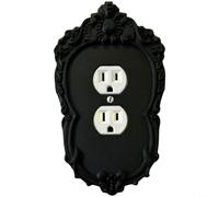 HEIBTENY Plaque d'interrupteur de style victorien gothique, panneau de prise murale sombre avec architecture complexe, pour décoration d'intérieur et commerciale, finition noire (C)