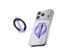 HEIBTENY Poignée magnétique double face pour téléphone MagSafe en métal pour support de bague avec boucle de doigt, support pliable pour visionnage mains libres jusqu'à la série 12 (violet)