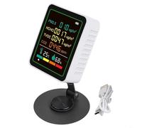 HEIBTENY Qualité de l'air 6 en 1 pour PM2.5 Formaldéhyde TVOC Temp Humidité, écran LED de 2,8" avec alarme silencieuse, détecteur d'intérieur portable avec support, batterie 1200 mAh, (blanc)