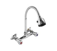 HEIBTENY Robinet mitigeur mural pour évier de cuisine avec bec rotatif à 360°, double poignée réglable entraxe 150 mm, corps en alliage de zinc et finition chrome poli