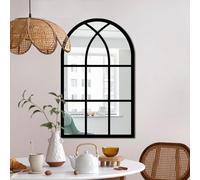 HEIBTENY Sticker mural imitation fenêtre semi-circulaire avec cadre en bois acrylique vintage pour salon, chambre à coucher (noir)