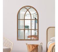 HEIBTENY Sticker mural imitation fenêtre semi-circulaire avec cadre en bois et acrylique Style vintage Pour salon, chambre à coucher (bois)