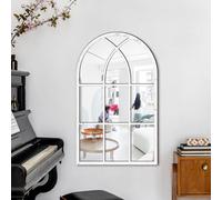 HEIBTENY Sticker mural semi-circulaire imitation fenêtre avec cadre en bois acrylique vintage pour salon, chambre à coucher (blanc)