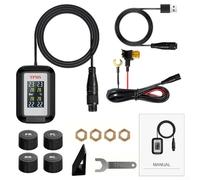 HEIBTENY Système de pression des pneus TPMS sans fil avec double écran d'application, 4 capteurs externes, précision ± 0,1 bar, étanchéité IP67, alimentation USB/12 V, haute/basse pression et