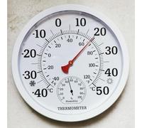 HEIBTENY Thermomètre hygromètre sans fil, 25 cm, analogique intérieur et extérieur avec grand écran acrylique, température de -40 à 50 °C et 0 à 100 % d'humidité RH pour serre de jardin (blanc)