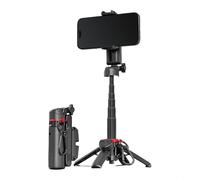 HEIBTENY Trépied à selfie en alliage d'aluminium avec télécommande BT portable Vlog avec double griffe et lumières de remplissage pour iPhone, Samsung, smartphones Android (noir 1)