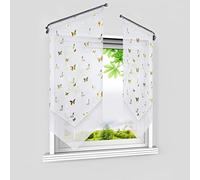 HeichkelL Lot de 2 rideaux brise-bise en voile avec papillon doré - Double couche - Rideau court - Moderne - Avec pompon - Doré - 60 x 90 cm