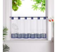 HeichkelL Rideau brise-bise avec passants, aspect lin, semi-transparent, style maison de campagne, store court, bleu foncé, H x L 45 x 90 cm