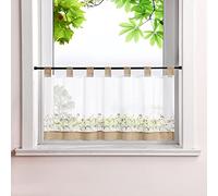 Heichkell Rideau brise-bise brodé avec passants colorés Marron Hauteur 30 x 90 cm