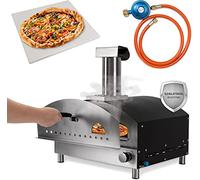 Heidenfeld Four à pizza au gaz Venezia | 500 °C, pierre à pizza, four extérieur en inox, vitre, cheminée avec capuchon de pluie