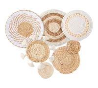 Heidouse Boho Wall Panier, Ensemble de 7 pendais de Macrame Rond Plat, décoration Boho tissée de Paille pour Salle à Manger de Chambre à Coucher, Style 2