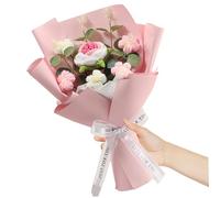 Heidouse Bouquet de Fleurs de Crochet, Fleurs en Tricot Rose avec enveloppe exquise, Bouquet Roses au Crochet Artificiel pour l'anniversaire l'anniversaire la Saint-Valentin