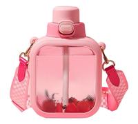 Heidouse Bouteille d'eau de Cantine, 700 ML Bouteille à Eau Kawaii à la Fuite Transparente avec Paille et Sangle réglable pour Les Voyages de Voyage Scolaire