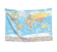 Heidouse Carte Mondiale Tapestry Mur Suspendu, 59x39 Pouces Carte éducative sans Fade Tapestry avec Les Pays et Les Grandes Villes et Le Drapeau National pour l'école du Bureau à Domicile