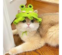 Heidouse Chapeau de Chat, Chapeaux de Chat en Grenouille tricotée avec Trous d'oreille et Sangle, cadraves Costumes Chauds Doux pour Chaton Petits Chiens Petits Animaux
