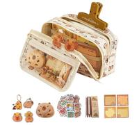 Heidouse Étui au Crayon Capybara, Pochette à Crayon Multicouche, Sac Capybara à Fermeture éclair avec Stylo, pavillon de poupée, Broche, Autocollants, Note Collante et Clip, étuis