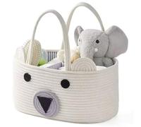 Heidouse Organisateur de caddie à couches, panier bébé ours mignon avec poignée et compartiments, porte-animaux en peluche, panier de rangement en corde en coton pour pépinière à la maison