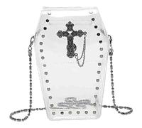 Heidouse Purs à main de cercueil Clear Pvc Goth Purse avec croix et chaîne amovible portable sac à corps d'Halloween pour les filles