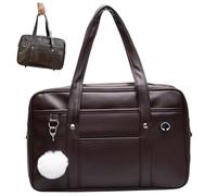 Heidouse Sac à école japonais, sac fourre-tout à école, main glissière japonaise en cuir de capacité avec trou de câble casque pour filles, marron