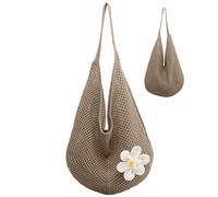 Heidouse Sac de plage Soft grand sac à bandoulière tissé en coton avec décoration de fleurs Crochet paille Crochet Paille pour voyages vacances
