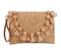 Heidouse Sacs à bandoulière de paille pour femmes, sac de paille 11 x 8 pouces avec pompom, sac à main tissé style boho avec sangle amovible réglable pour plage, fête, voyager extérieur