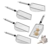 Heidouse Scoop de litière de Chats 5pcs, cuillère à litière en Acier Inoxydable avec poignée 2/2, 8/3, 8/4, 3/5 mm Tamis Compost avec Anneau Suspendu pour Les propriétaires Chats, traitage.