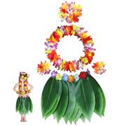 Heidouse Tenue hawaïenne pour Filles, Jupes de Hula élastiques avec Couronne et Feuilles, Jupe d'herbe colorée pour la fête des Enfants, Plage