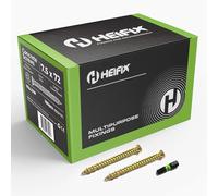 Heifix Lot de 100 vis à béton en acier au carbone plaqué zinc 7,5 mm x 72 mm Embout Torx T30 inclus Tête fraisée plate avec nervures de verrouillage, filetage haut/bas profond pour un maintien maximal