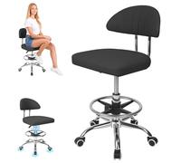 Height Adjustable Office Chair, 360-Degree Swivel Drafting Chairs, with Backrest and Foot Rest, 220lbs Load-Bearing, Ergonomic Rolling Computer Chairs for Home Office Studio Dental Salon Noir