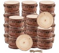 HEIHAK Lot de 100 tranches de bois naturel de 5 à 6 cm avec 4 rouleaux de ficelle de jute naturelle pour loisirs créatifs, décoration de Noël, centres de table de mariage