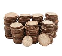 HEIHAK Lot de 120 tranches de bois naturel de 4 à 5 cm, tranches de bois brut avec écorce, disques ronds en bois pour bricolage, travaux manuels, décoration d'intérieur, décorations de Noël